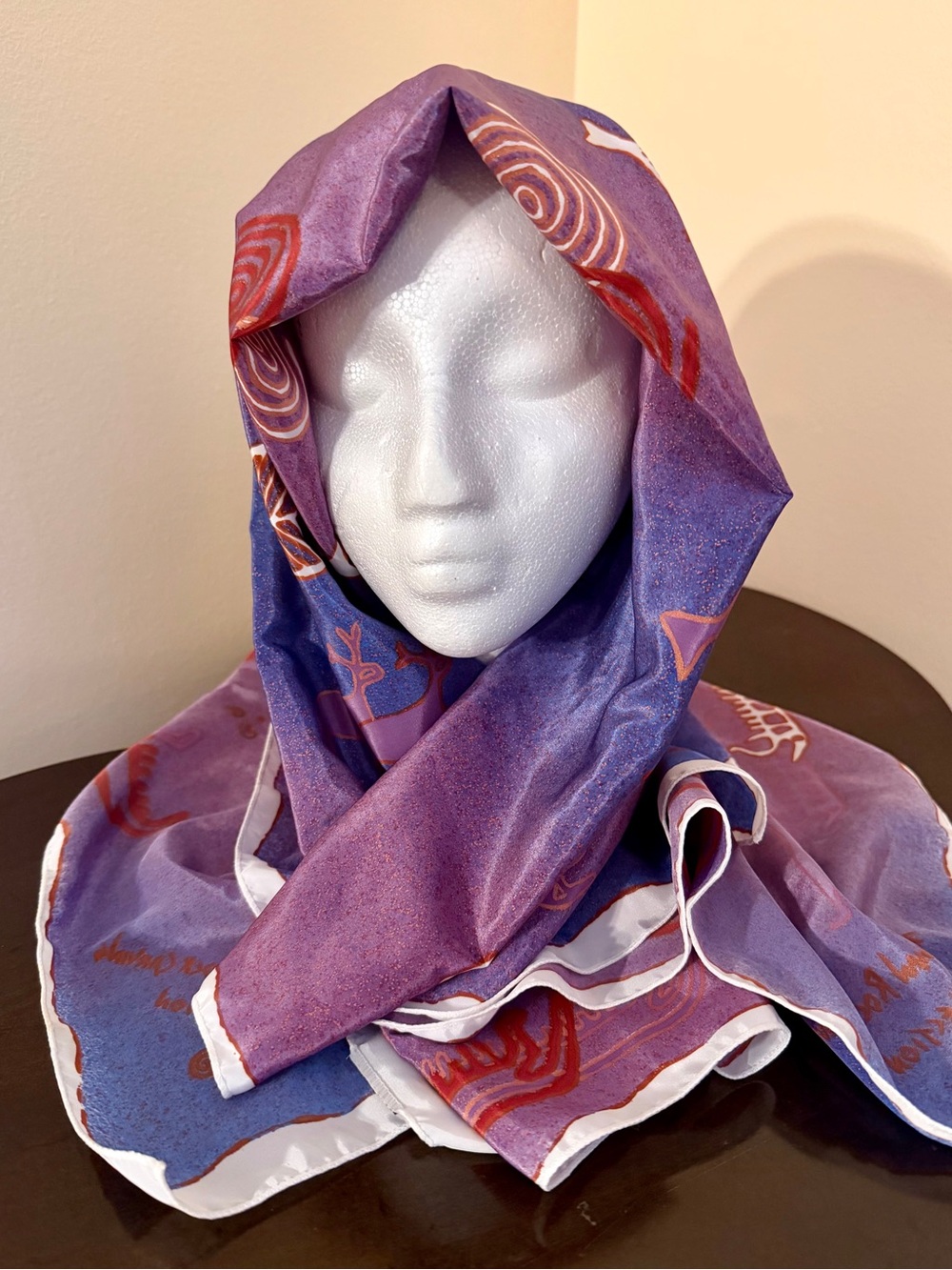 Norwegian Souvenir SILK Scarf by Mondial Sign with Prehistoric Petroglyphs